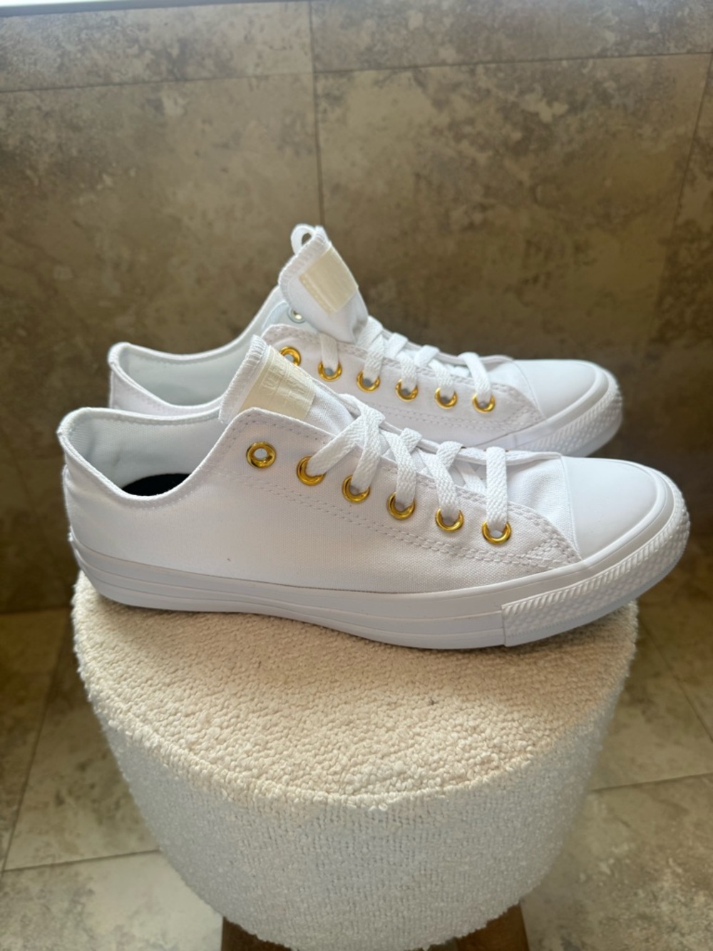 Converse White Low-Top Sneakers with Gold Eyelets